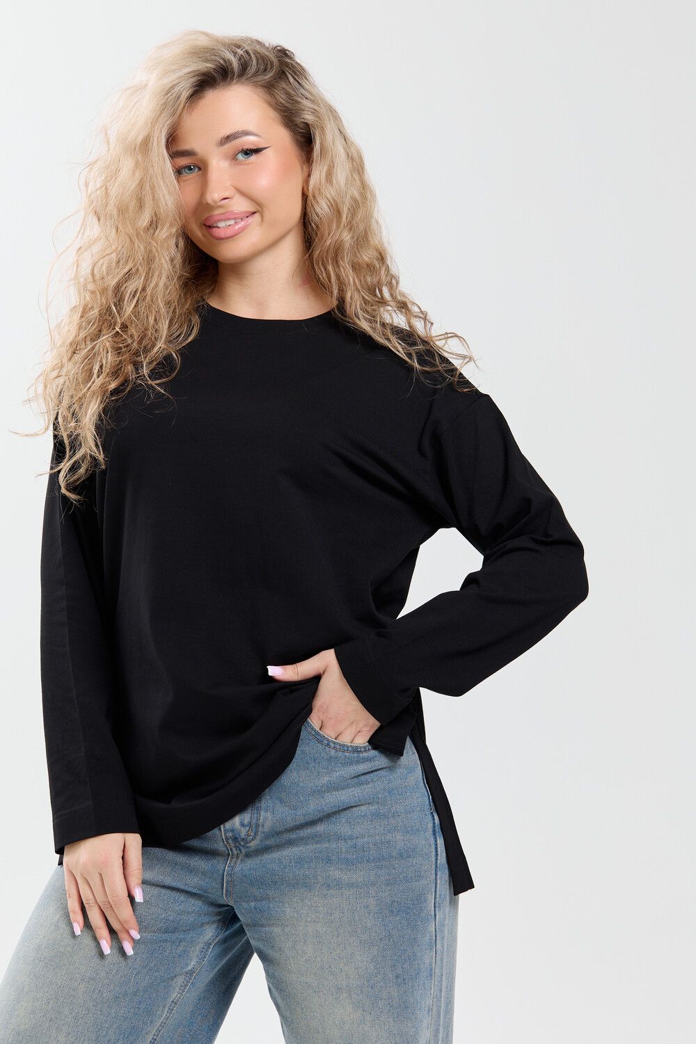 Лонгслив женский оверсайз 26014 - черный