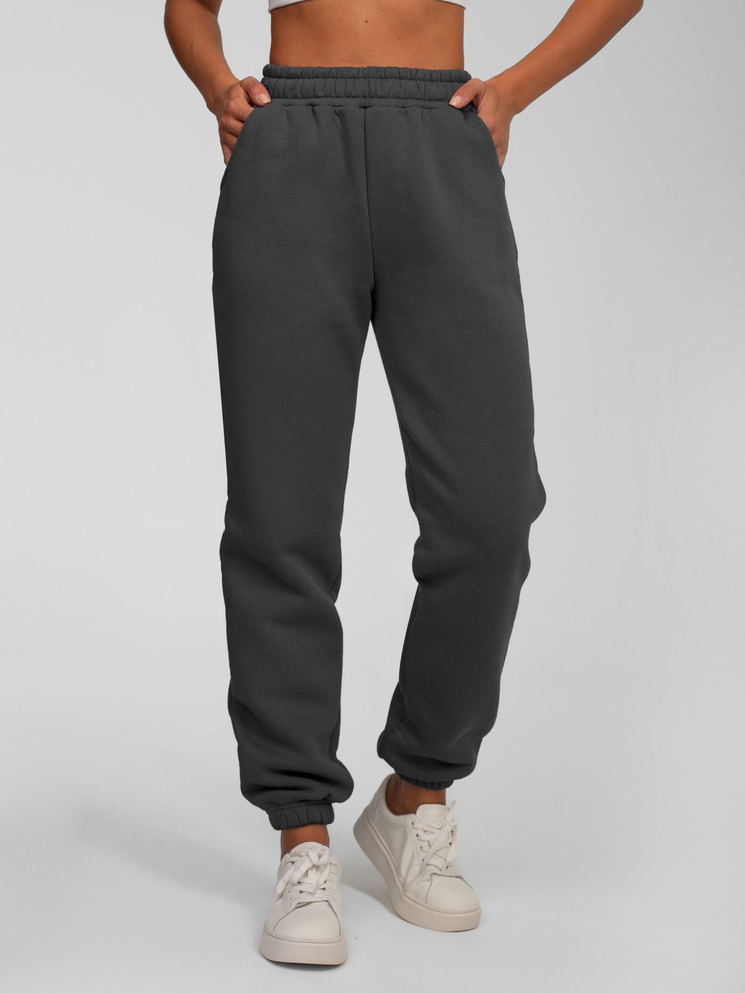 Брюки женские футер начес 3-х нитка пенье "РОКСИ" ГРАФИТ С ДЕФЕКТОМ