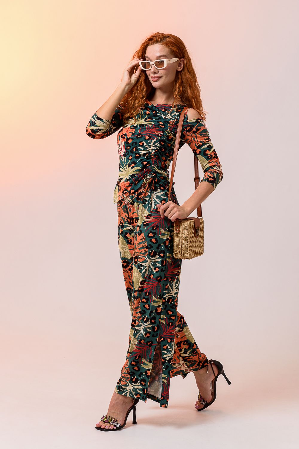 Брюки 7411 - листья на зелёном