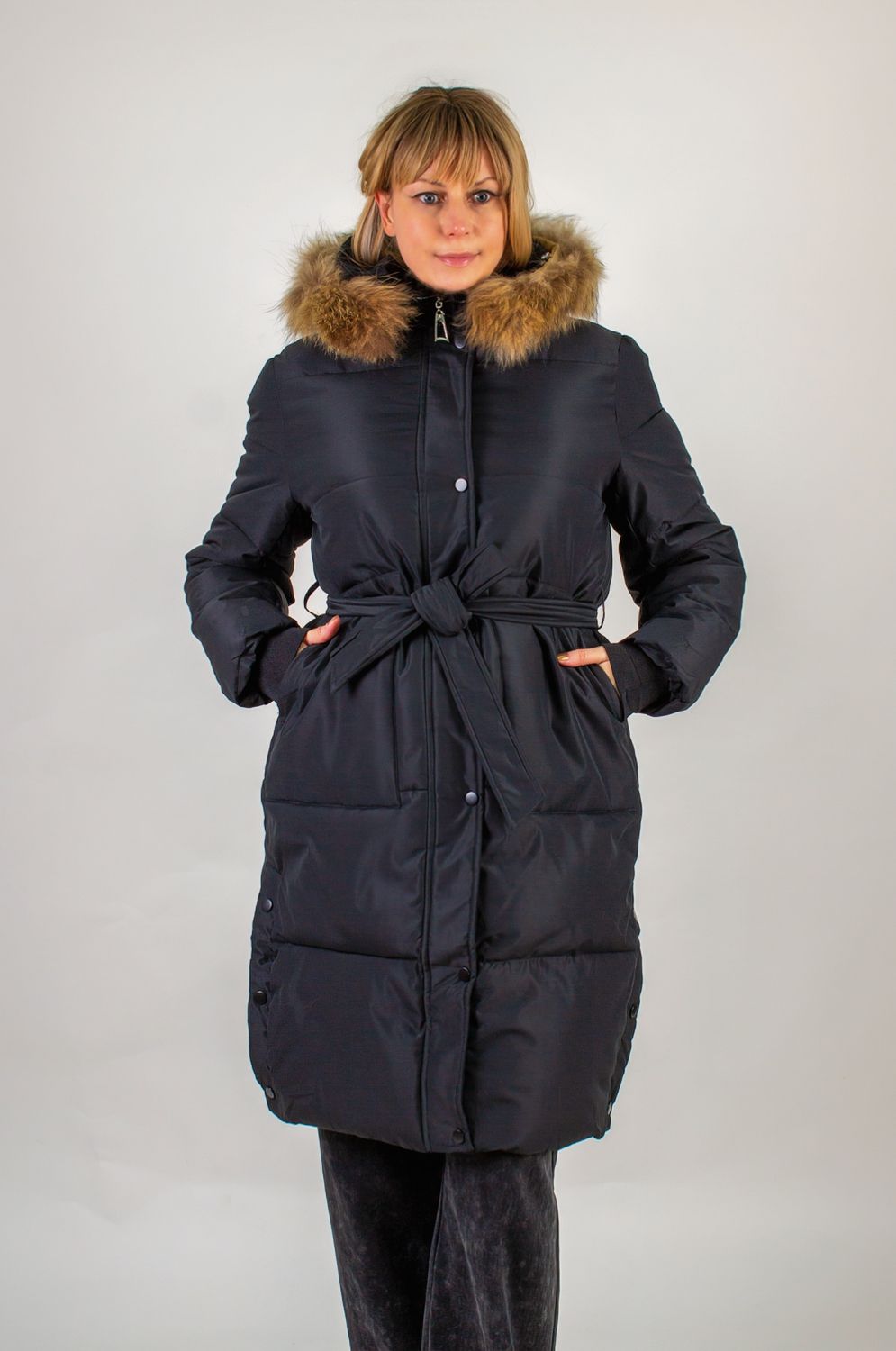 Зимняя парка, натуральный мех арт.623 - черный