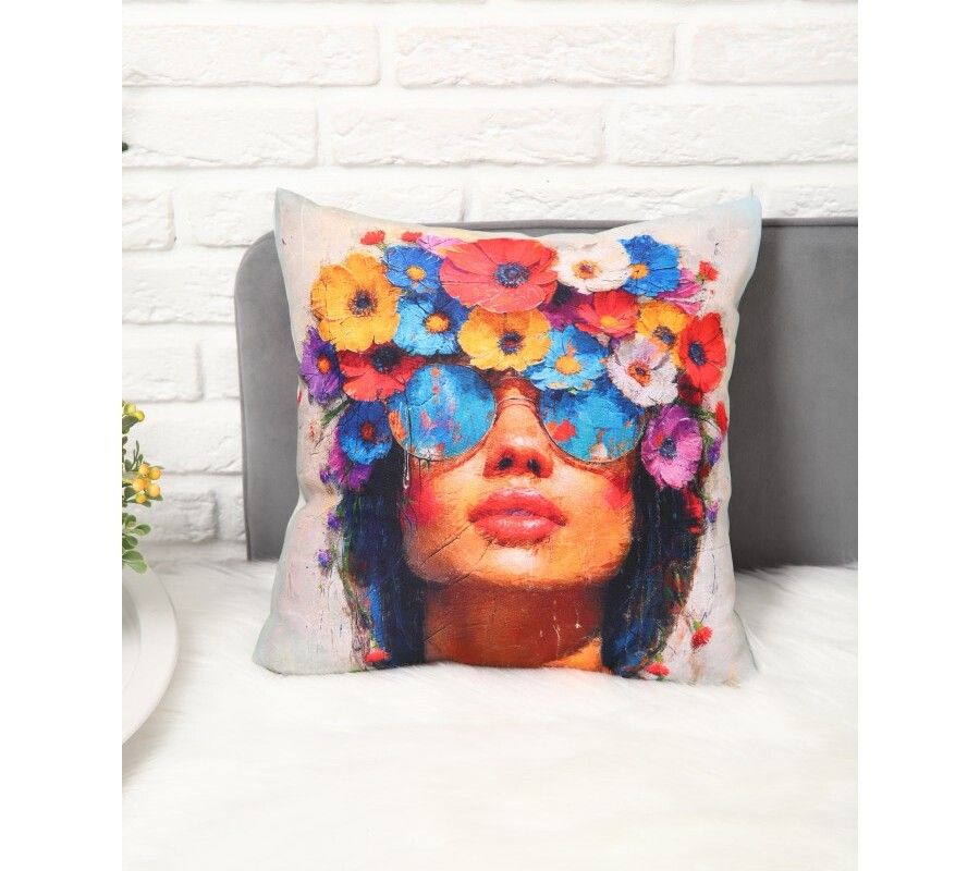 Декоративная наволочка "Девушка с цветами" 35х35см интерьерная