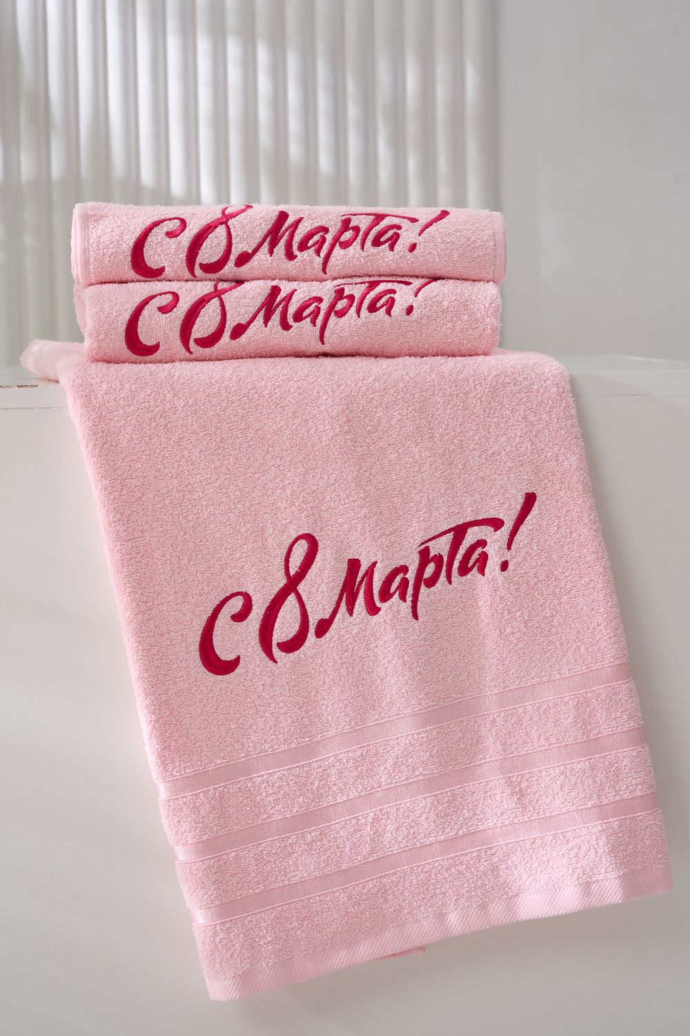 14418/14 "8 марта"полотенце махровое плотность 350гр - розовый