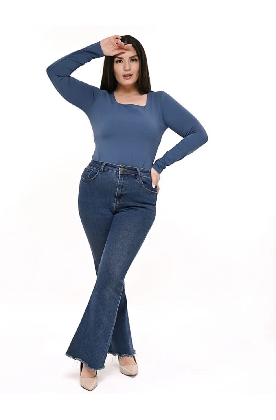 Боди женское с вырезом - индиго