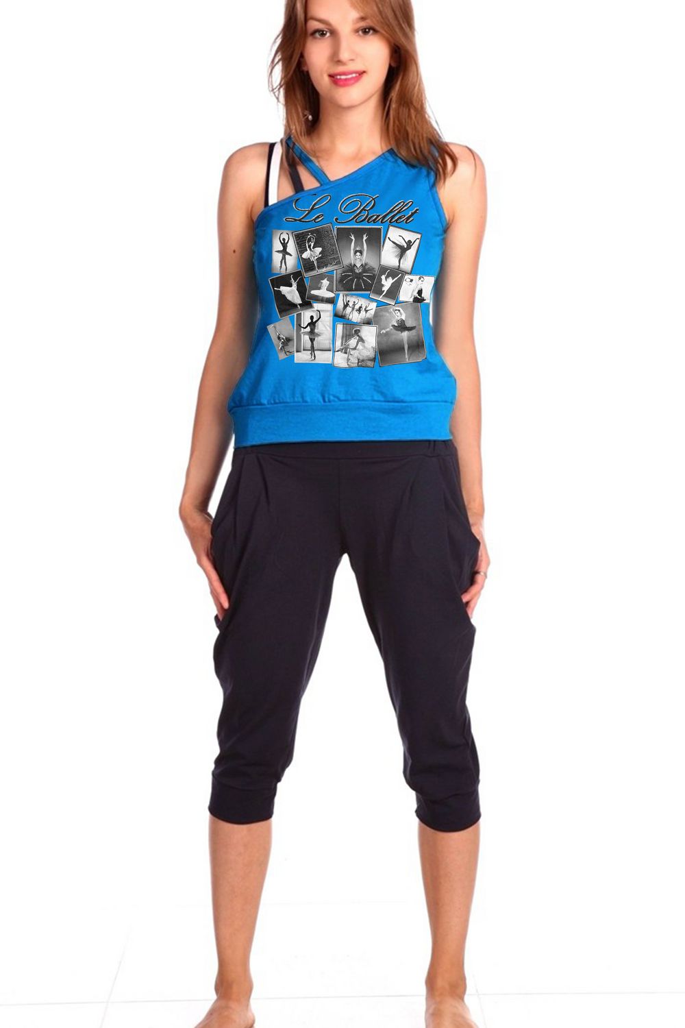 Женский домашний костюм с бриджами и майкой 33м - голубой