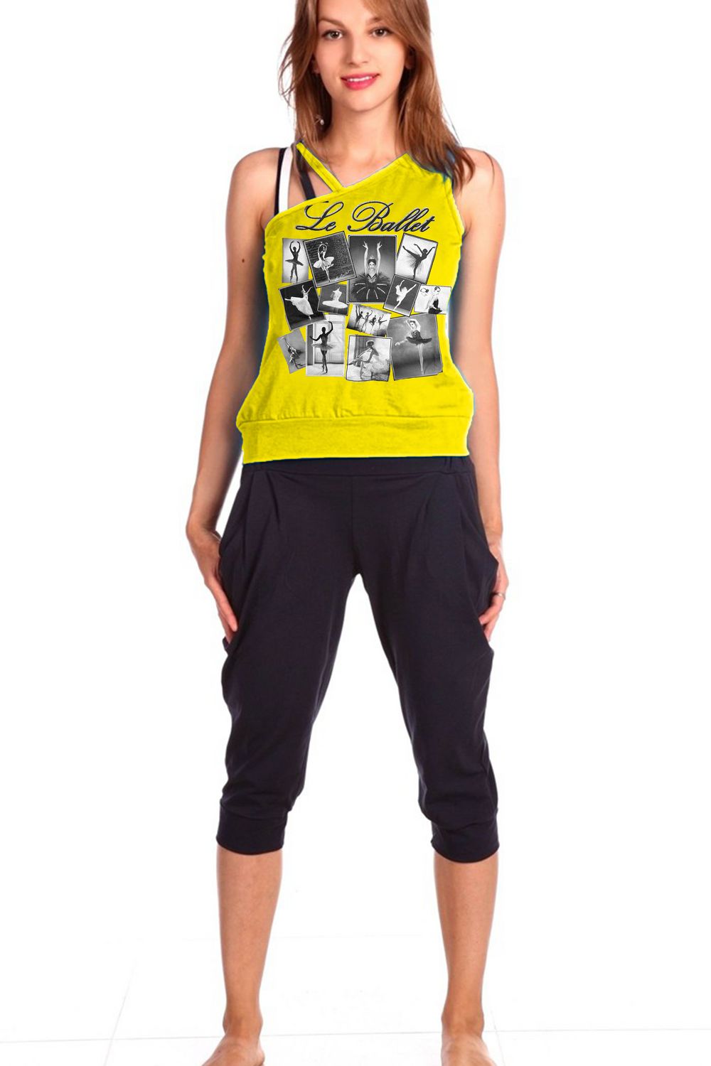 Женский домашний костюм с бриджами и майкой 33м - желтый