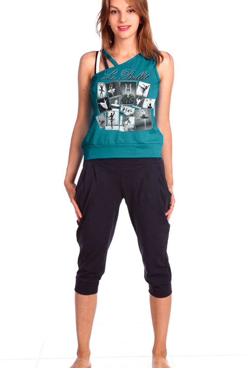 Женский домашний костюм с бриджами и майкой 33м - изумрудный