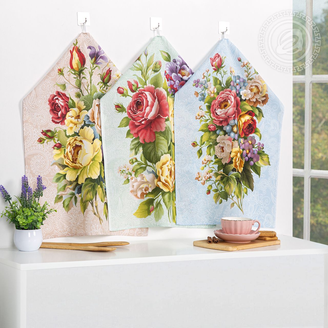 Набор полотенец из рогожки Пионы 2Н_ПКР.45.60