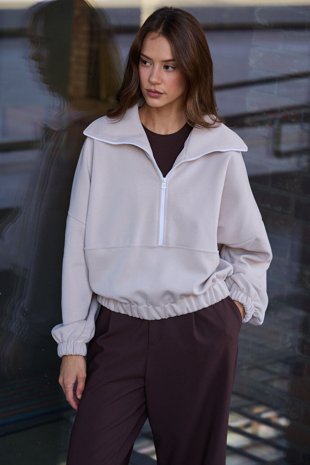 Свитшот с кантом  TALISENSE - бежевый