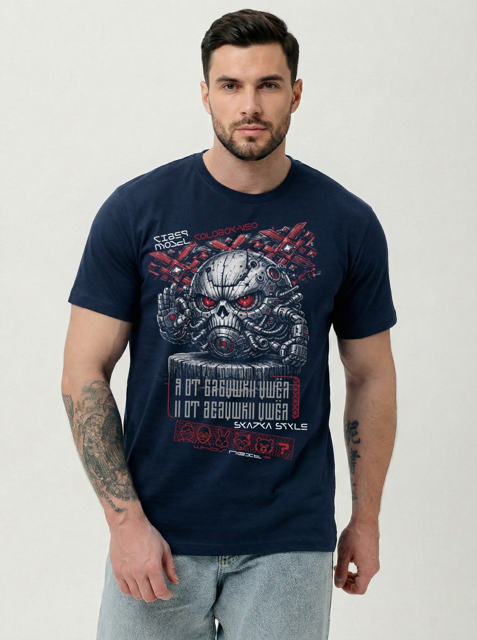 8592 футболка мужская - т.синий+кибер колобок