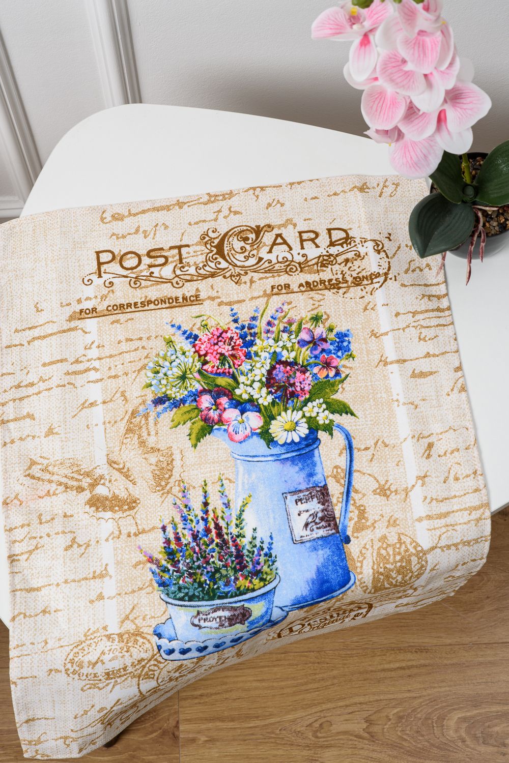 Открытка кухонное полотенце - бежевый+ваза