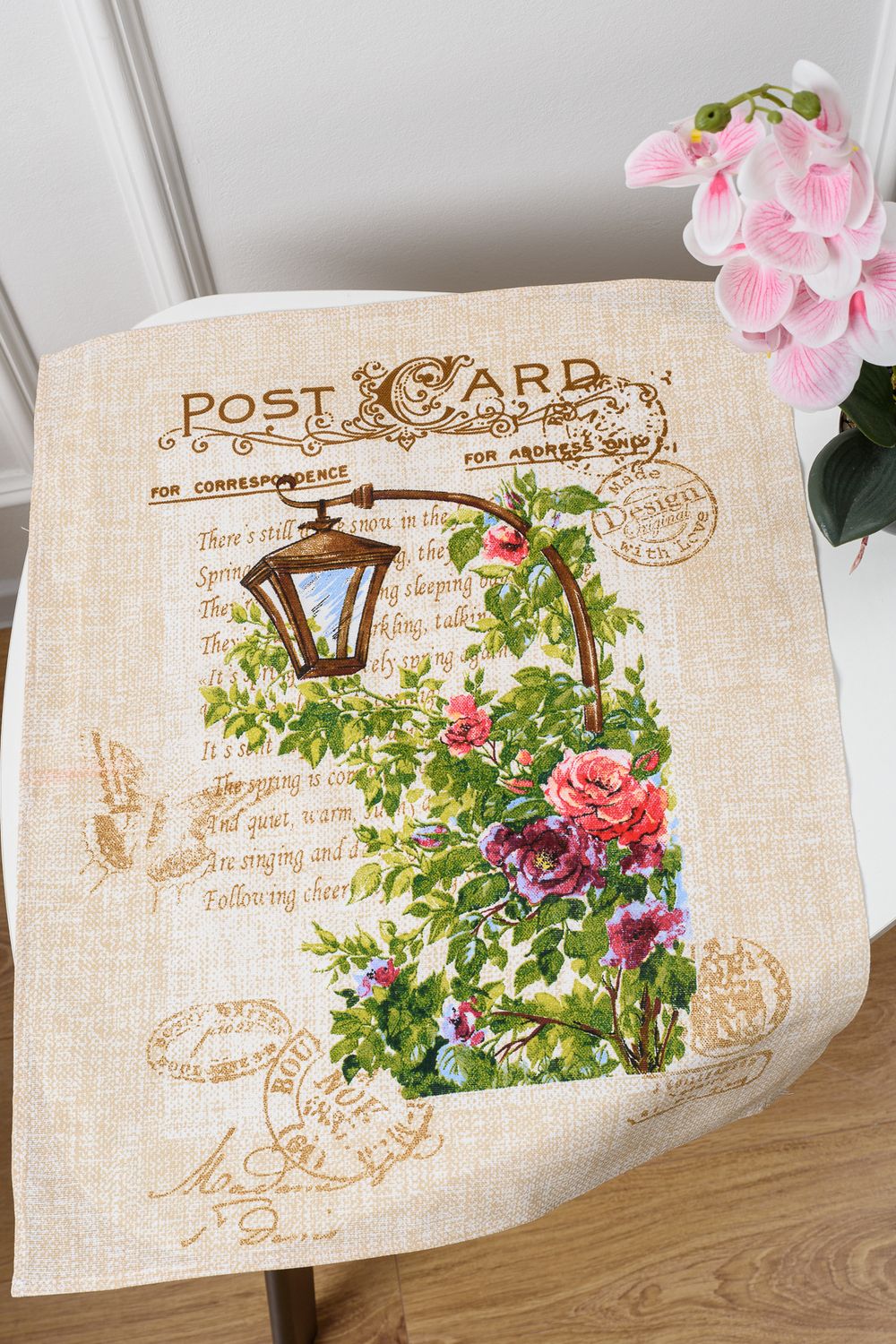 Открытка кухонное полотенце - бежевый+фонарь