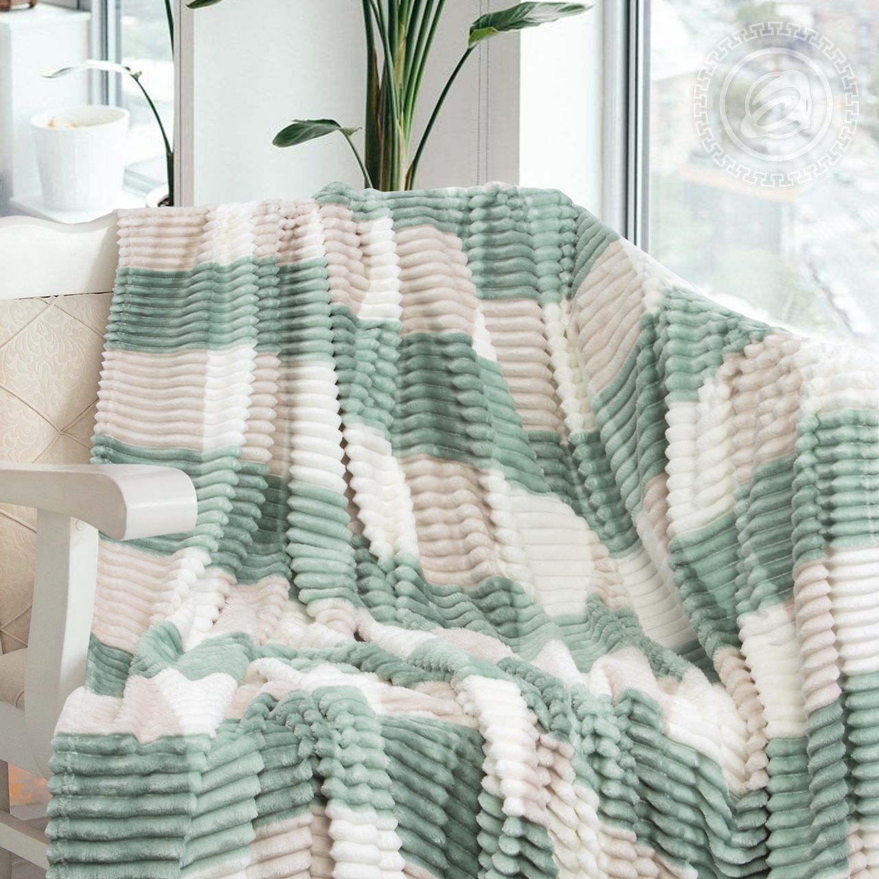 Плед флисовый Квадро мята 4001