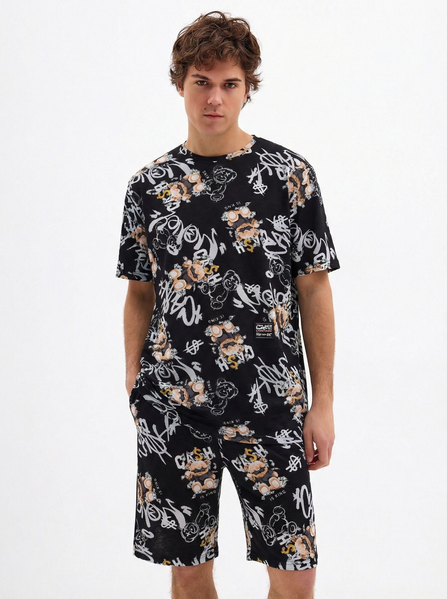 Пижама мужская кулирка с шортами "ЧЕЛСИ" МИШКИ ЧЕРНЫЙ