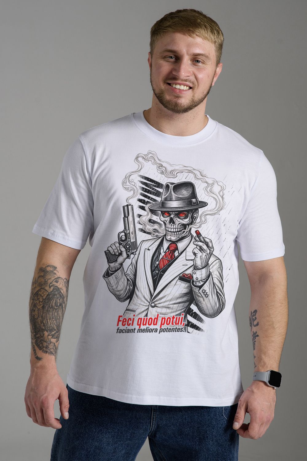 8592 футболка мужская - белый+мафия