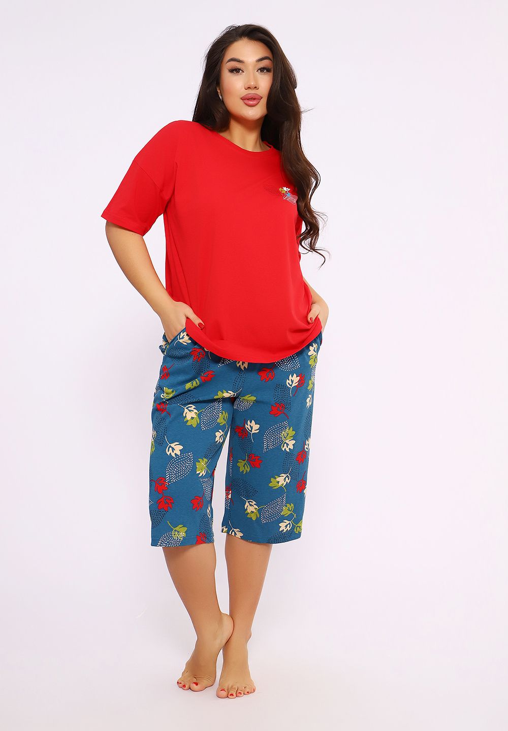 623 Костюм с бриджами - Летний джаз - красный