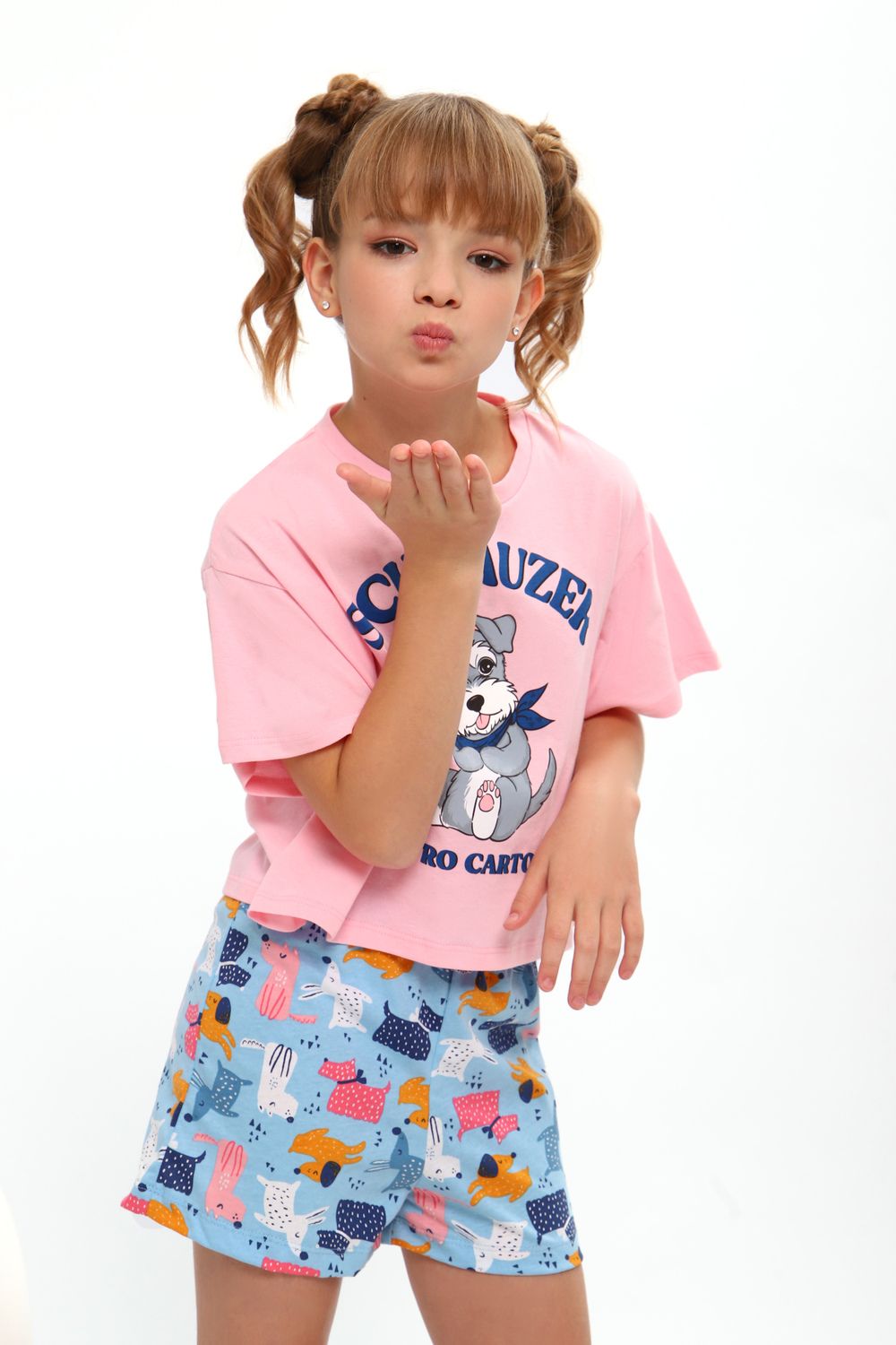 Пижама д/д Шнауцер арт. ПД-019-081 - розовый/собачки голубые