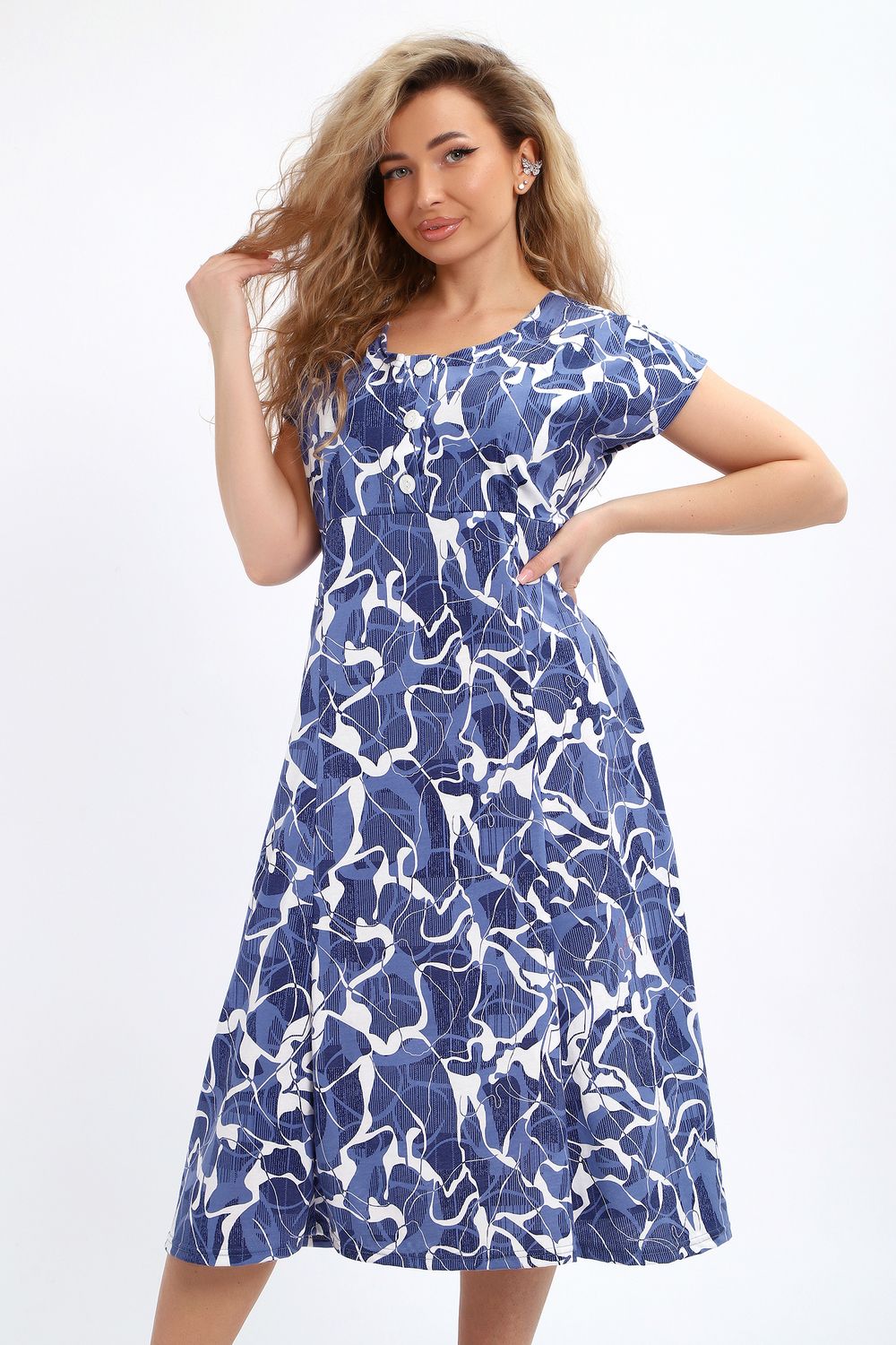 Платье 020 - синий/белый