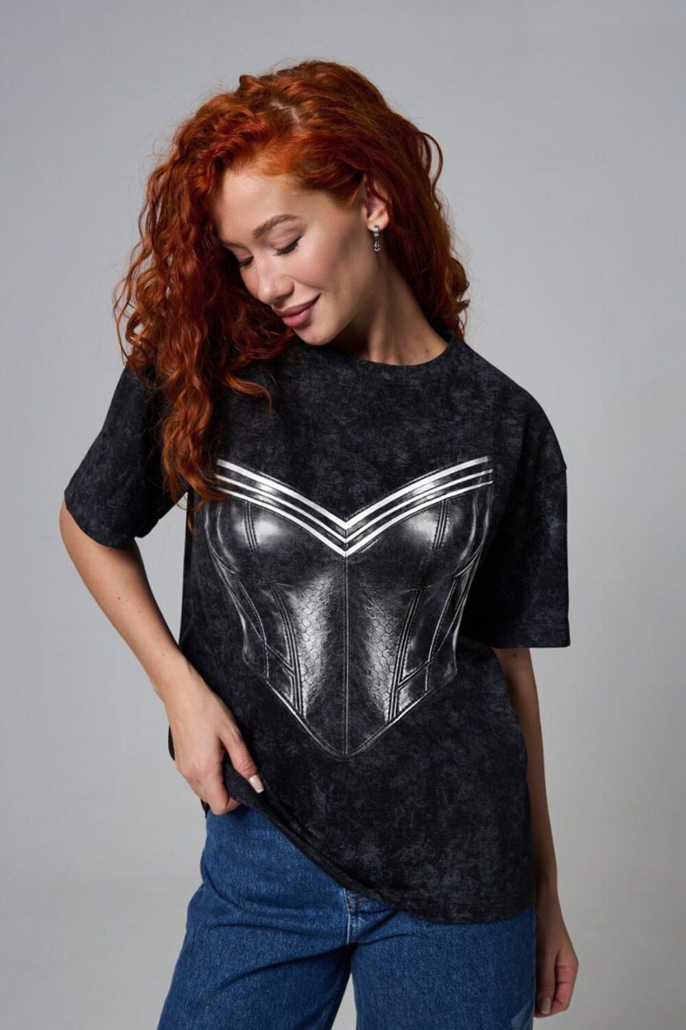 8594 футболка женская оверсайз - черный+корсет