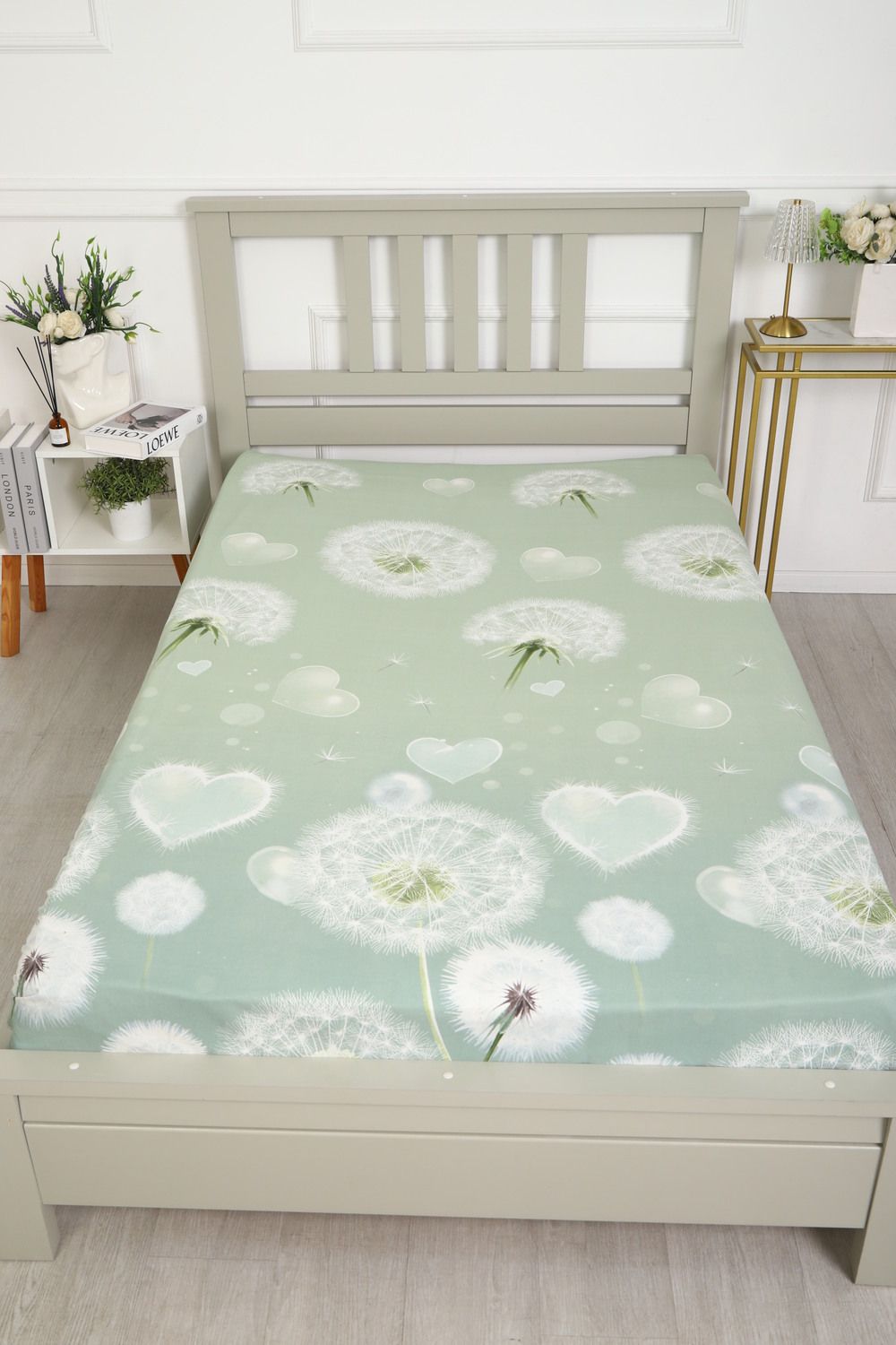 Простыня бязь ГОСТ Одуванчики - серо-зеленый