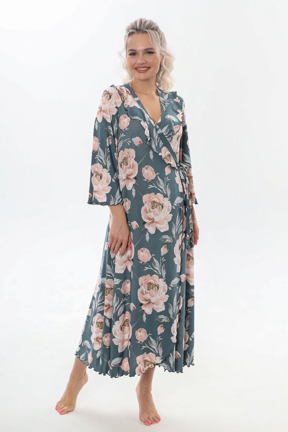 халат Мальвина - серо-розовый