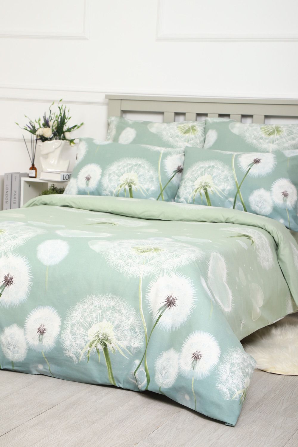 Наволочка бязь ГОСТ Одуванчики - серо-зеленый