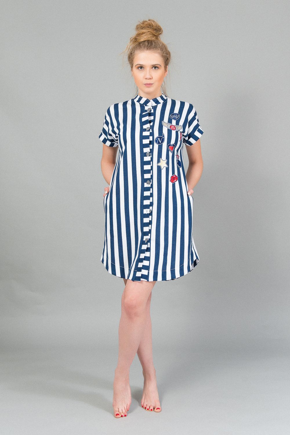 Халат женский на пуговицах 96 - синяя полоска