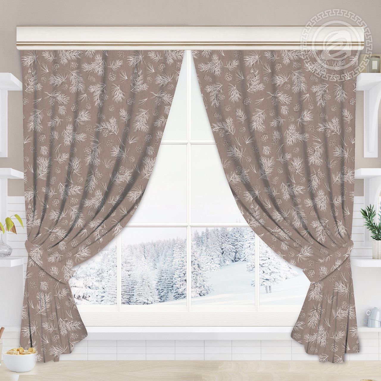 Шторы для кухни с подхватом Шишкин лес Ш.145.180