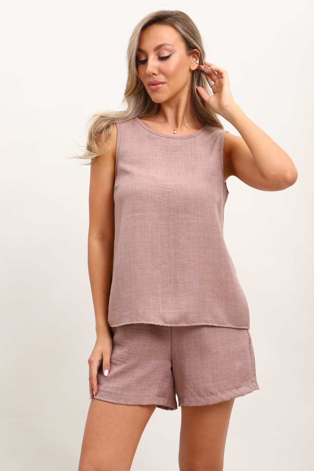 Костюм с шортами КЖ-001 Лен - бежевый