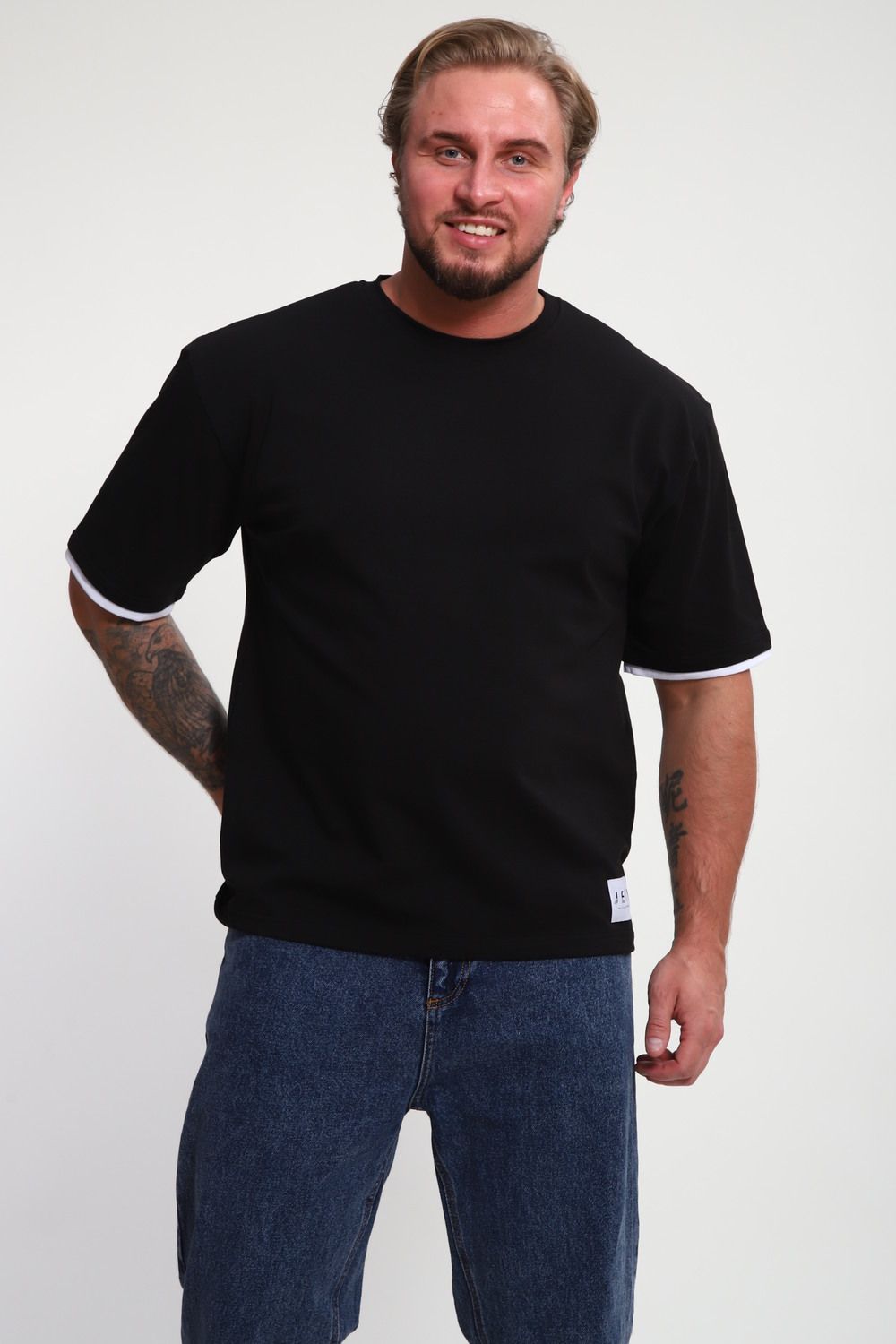 Футболка унисекс с обтачкой ФМЖ-01 - черный,белый