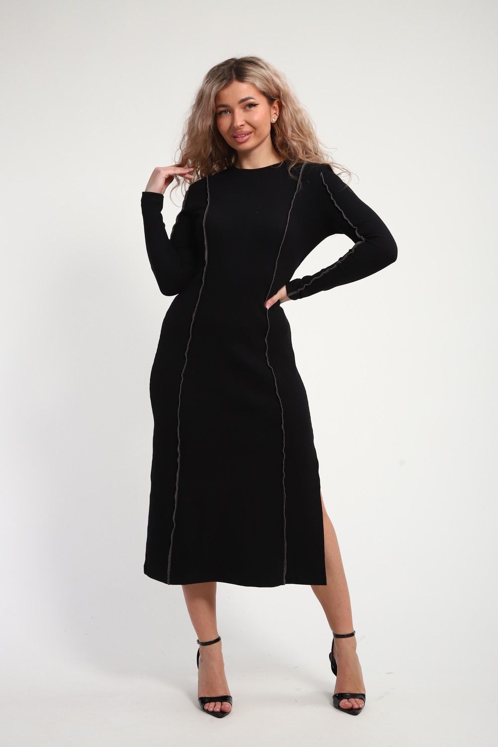 Платье женское кашкорсе со швом ПлЖ-01 - черный