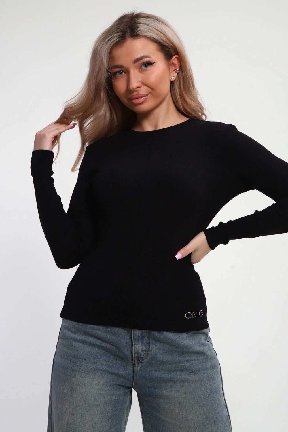 Лонгслив женский облегающий со швом ЛГ-03 - черный