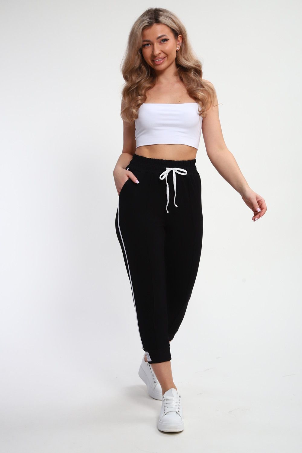 Бриджи женские с лампасами БрЖ-01 - черный,белый