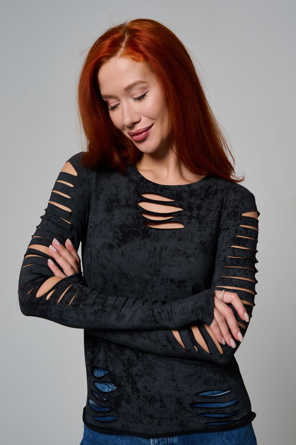 7476 Лонгслив женский - черный винтаж