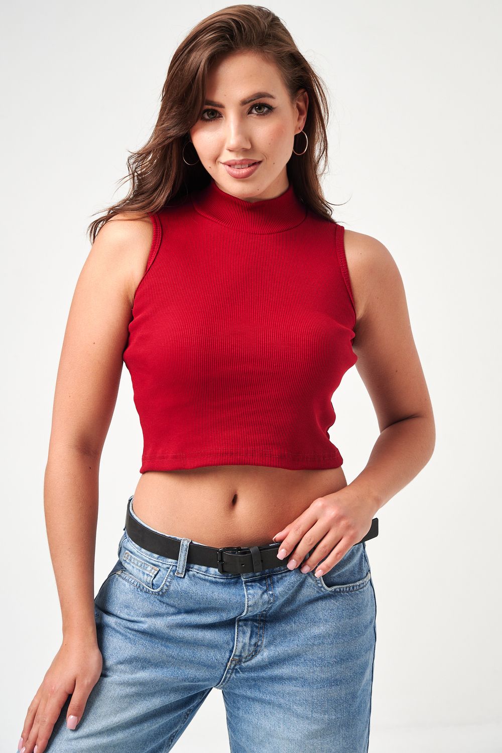 52714 топ укороченный с горлом - бордовый