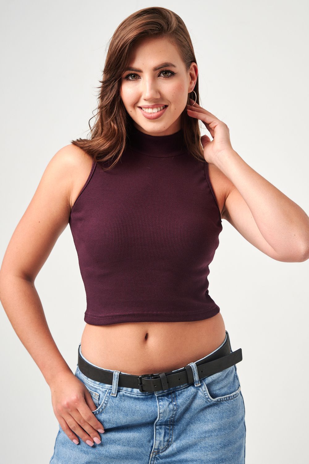 52714 топ укороченный с горлом - сливовый