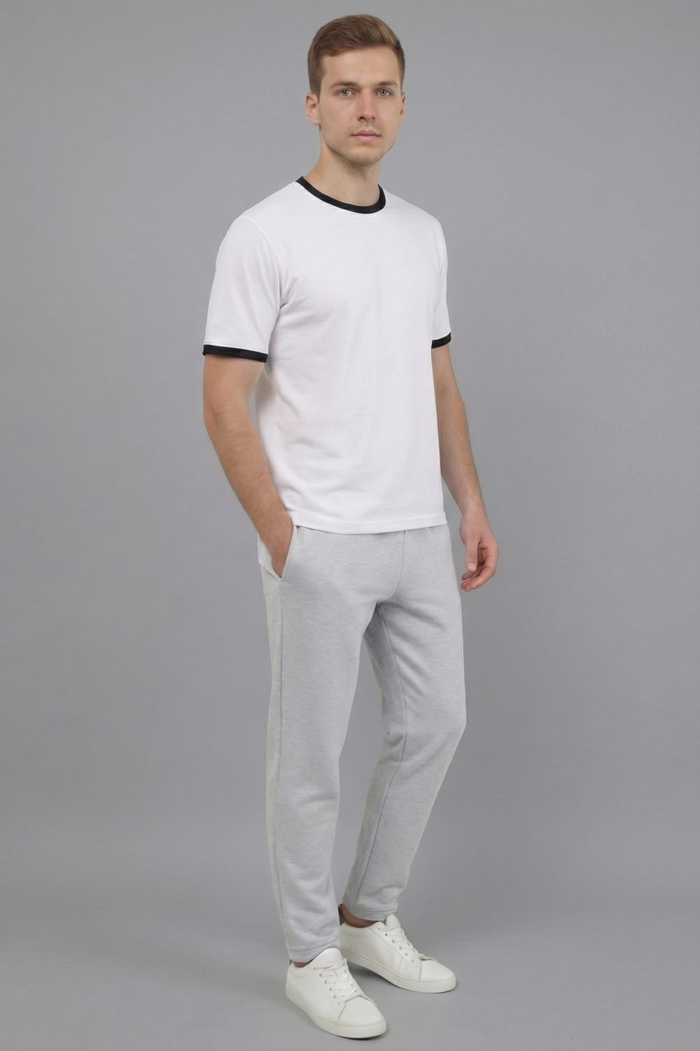 14481 футболка мужская - белый+черный