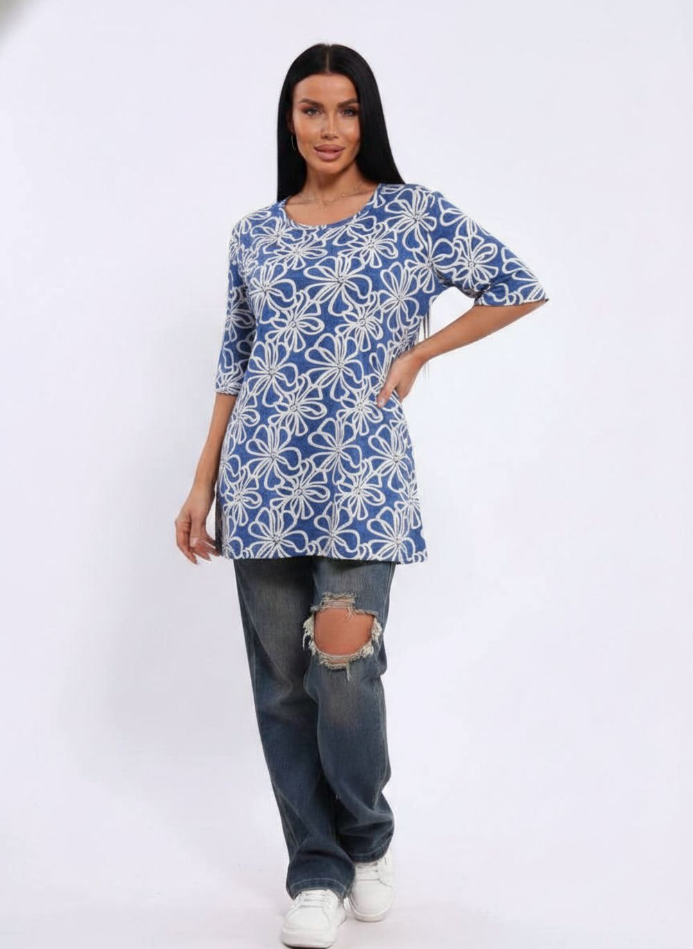 Футболка с карманами Арт. 699 - Синий цветок