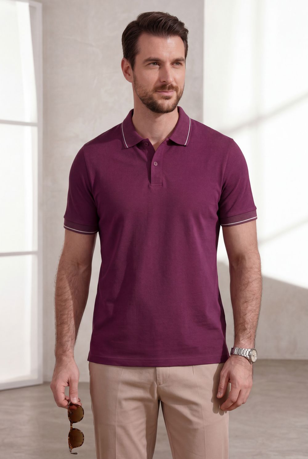 Футболка поло мужская 14454 - бордовый