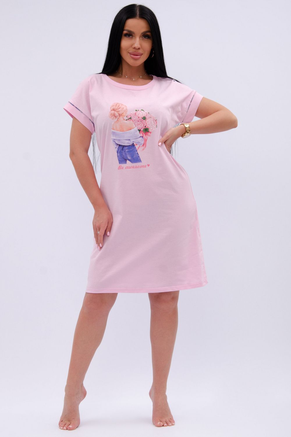 Пионы сорочка женская - розовый