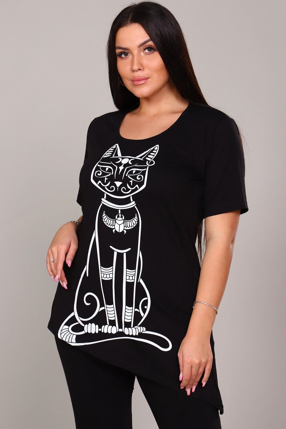 ТН7 Туника Кошка - черный