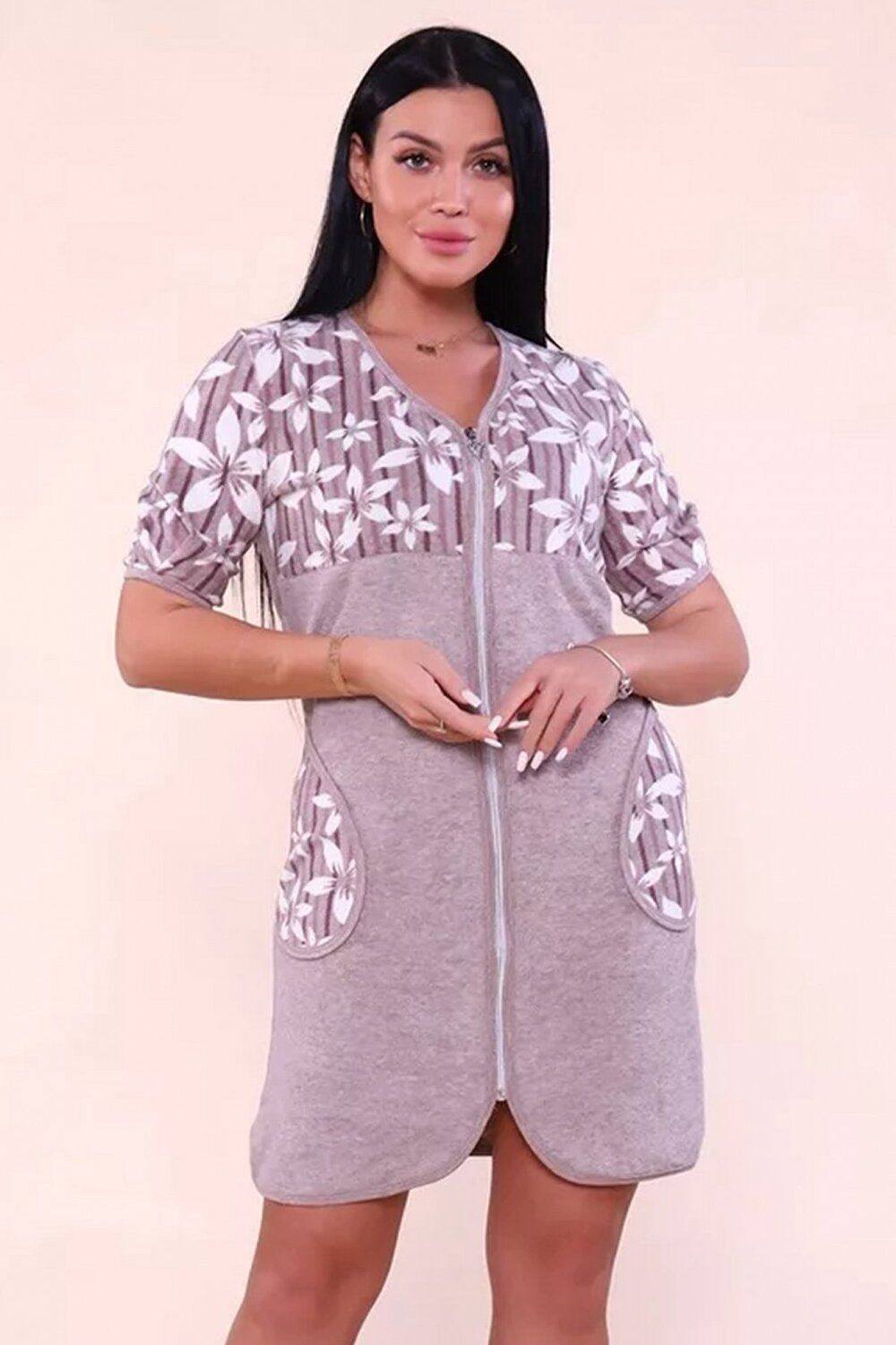 503 Халат махровый Цветы - кофе