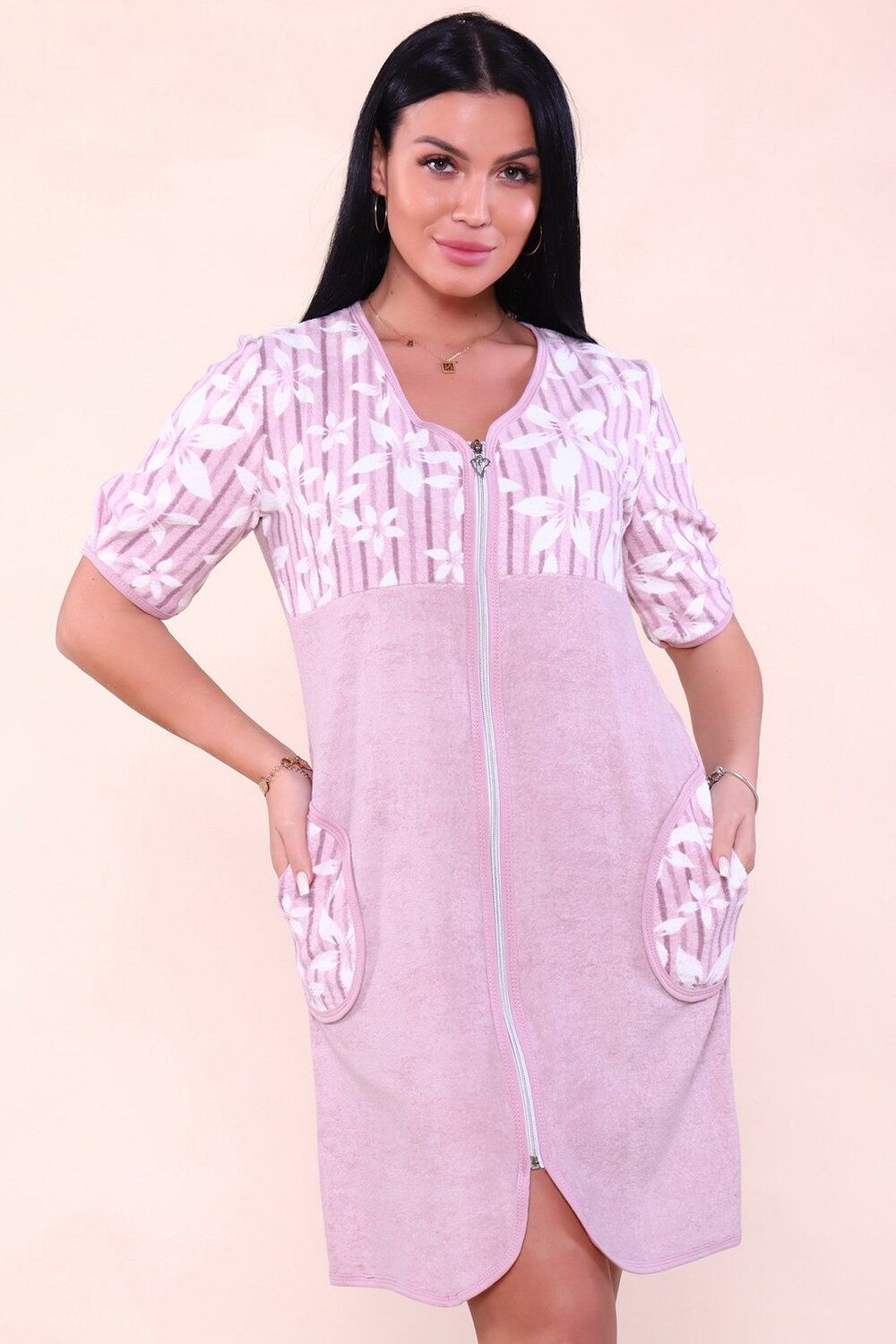 503 Халат махровый Цветы - сухая роза