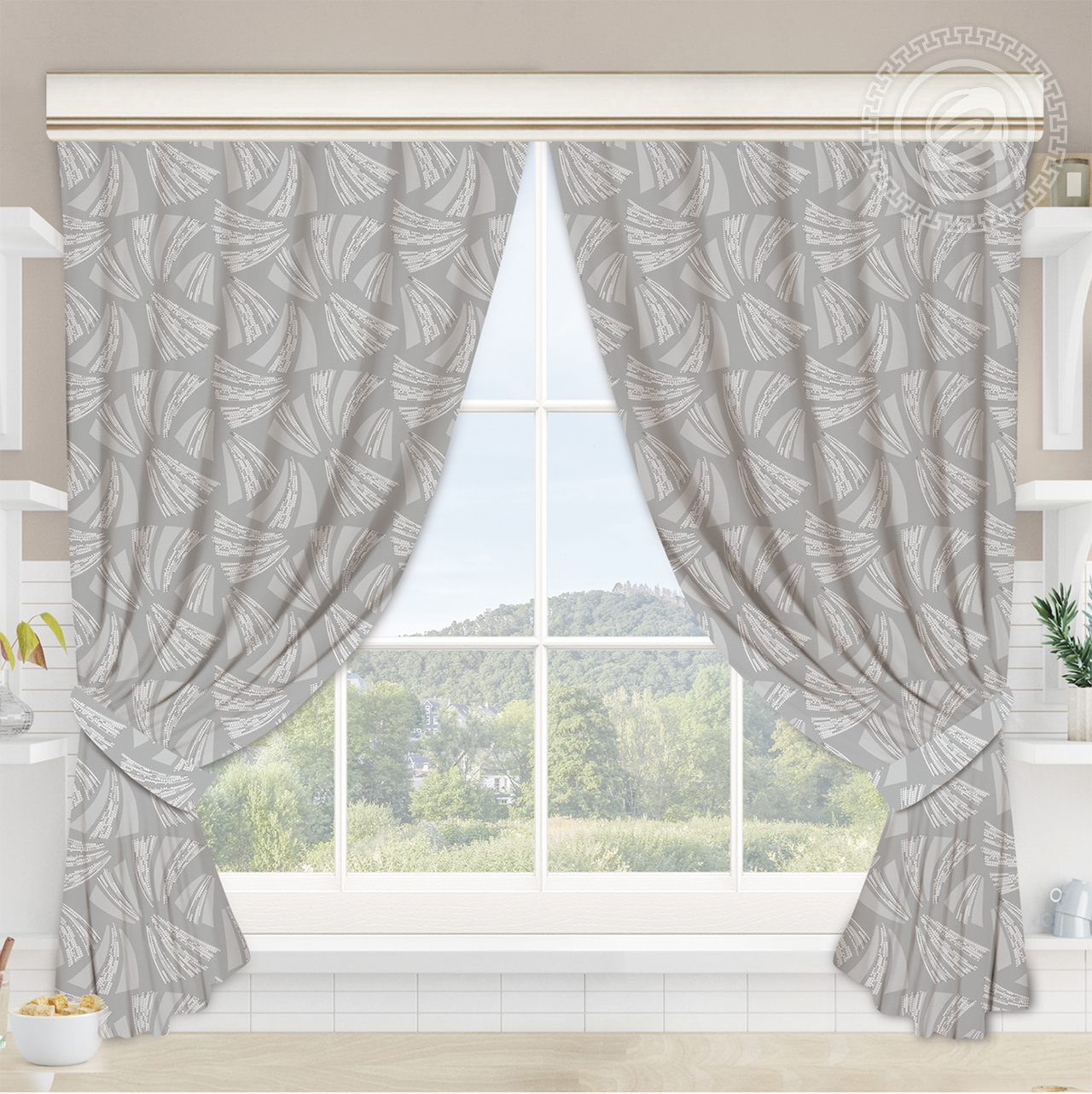 Шторы для кухни с подхватом Жемчуг Ш.145.180