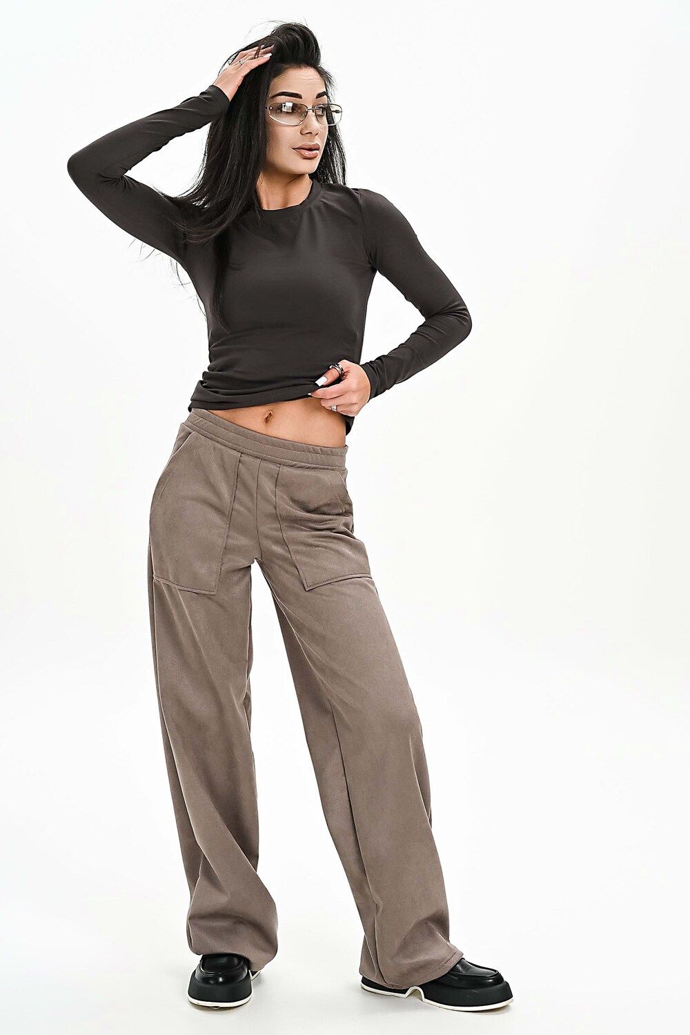 Брюки из мягкой эко замши - бежевый