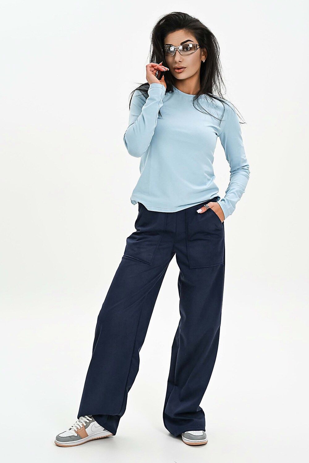 Брюки из мягкой эко замши - синий