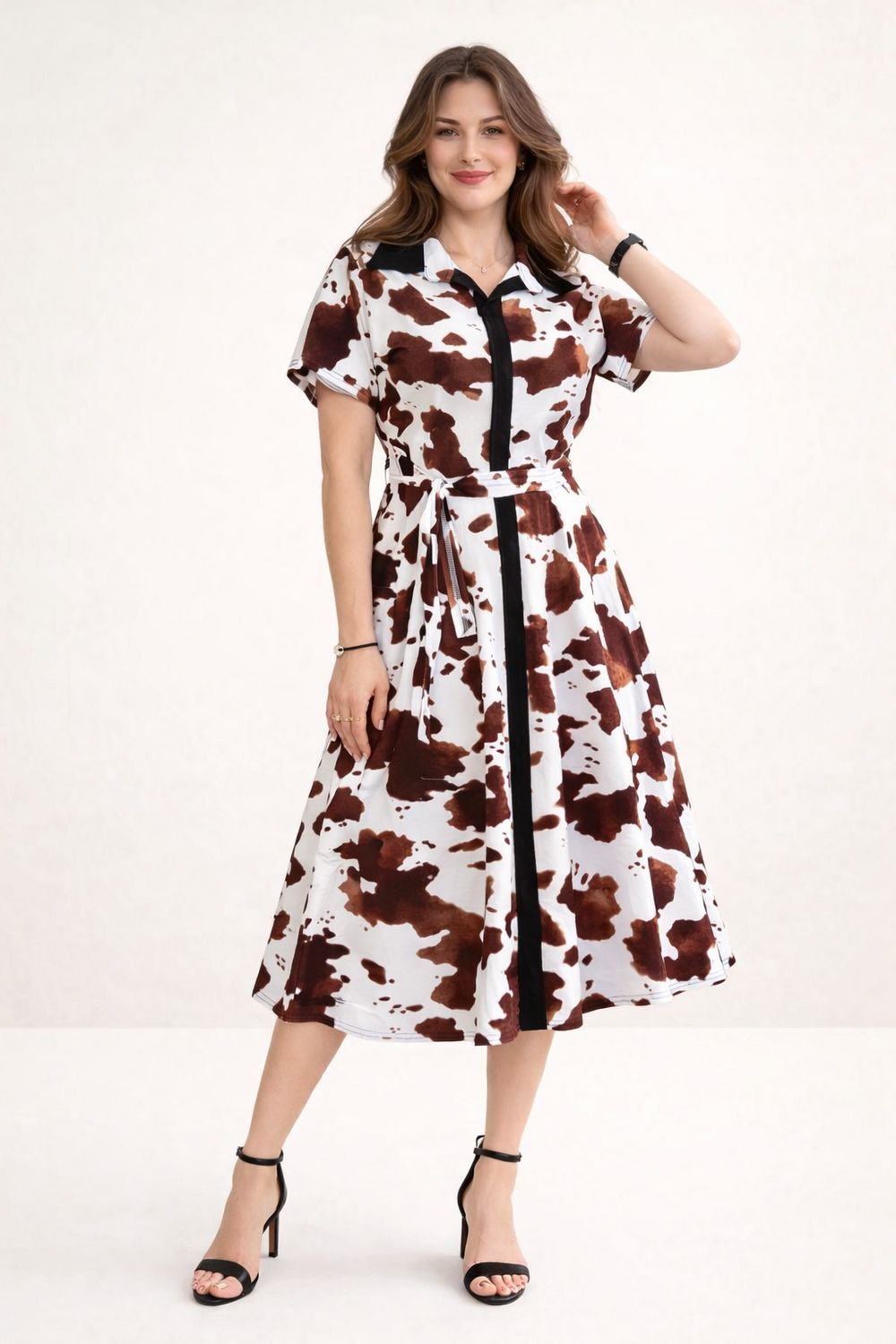 Платье 39065 - бело-коричневый