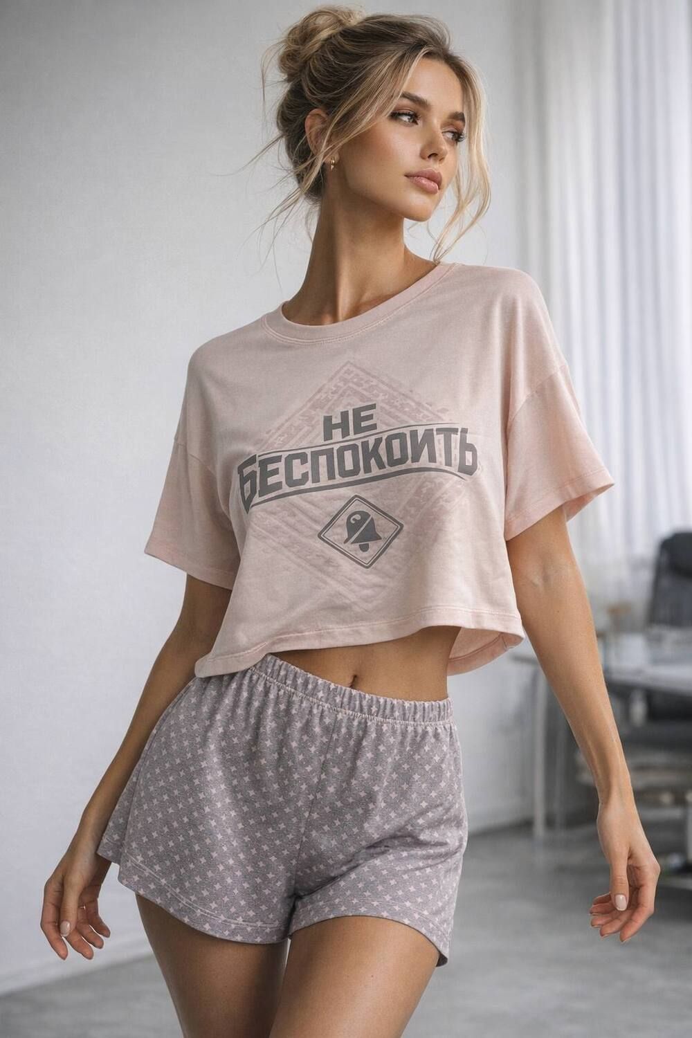 Пижама женская с шортами и футболкой из вискозы 416