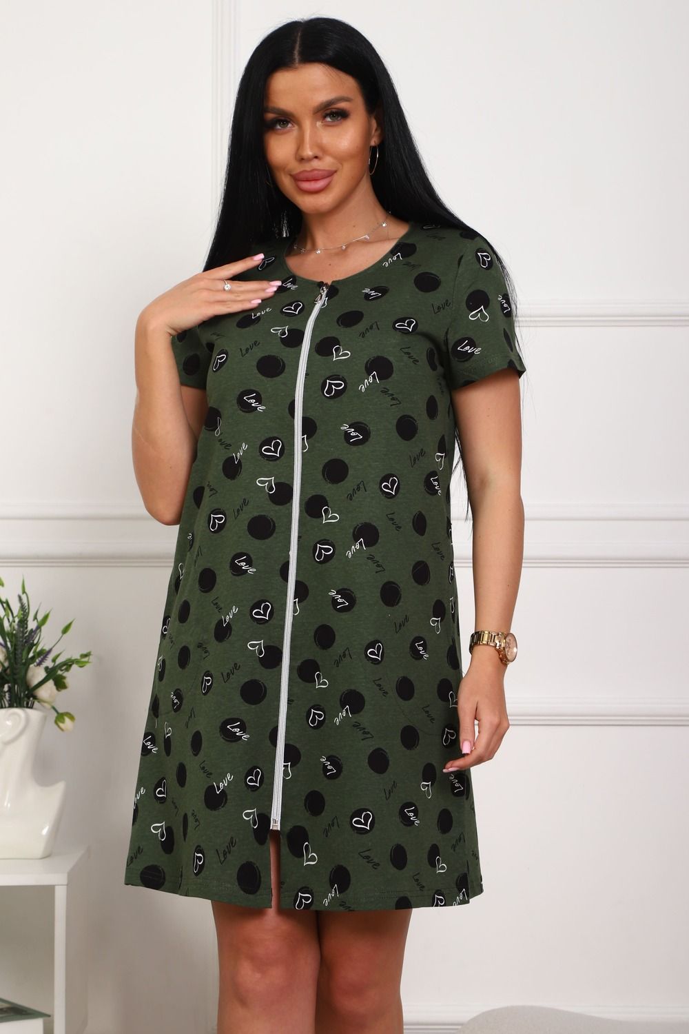 130т/1 халат женский - зеленый,черный