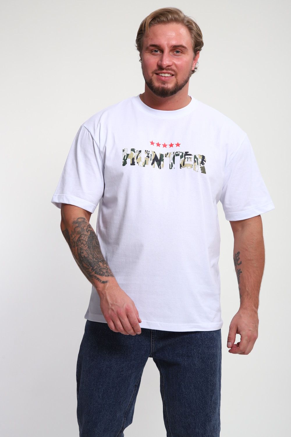 Футболка мужская с принтом ФМП-001 - белый Hunter