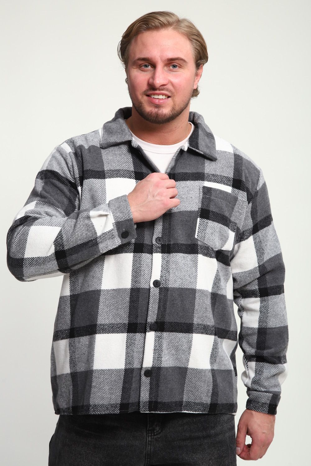 Рубашка мужская в клетку РМК-01 - серый